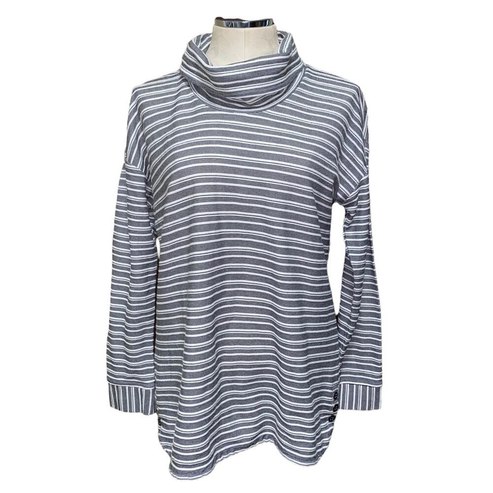 Talbots Petite Turtleneck Shirt Striped Black and White long sleeve large petite